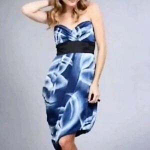 BCBG Max Azria silk strapless asymmetrical blue dress, women's 0